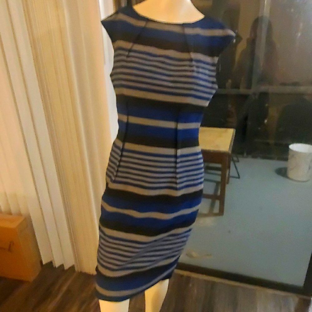 Calvin Kline striped dress- grey, navy blue, and black. Size 2